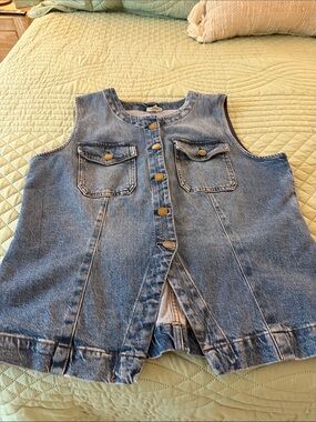 a.n.a Blue Denim Button-Front Vest